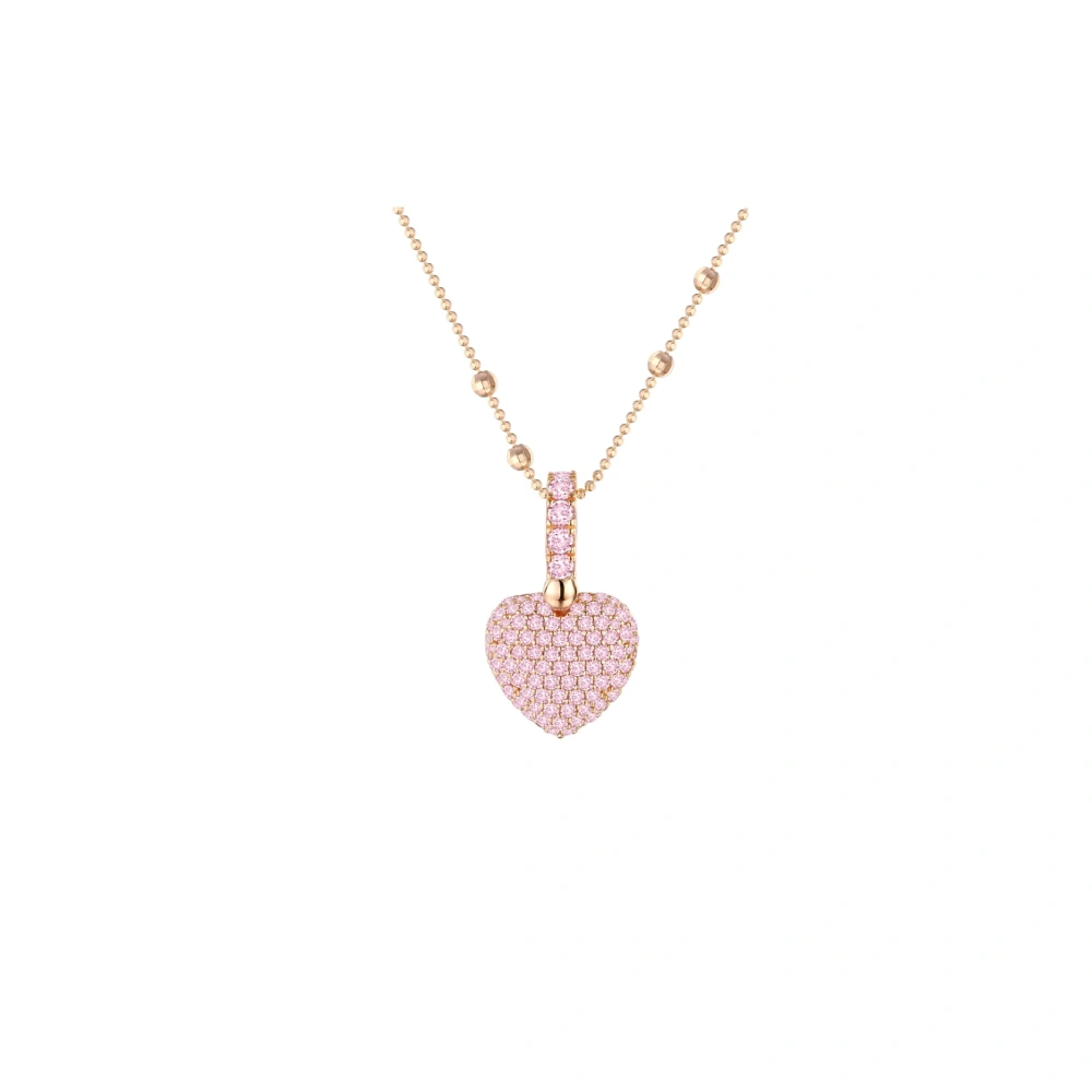 ShanLover Brand Women 925 Sterling Silver Pendants 18k Gold Plating Heart Pendant Chain Necklace Pink Diamond Gemstones Jewelry