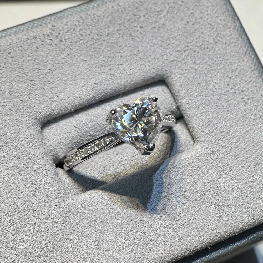 ShanLover Brand Luxury Brand Designer 2 Carat Heart Moissanite Diamond Ring Set S925 Sterling Silver Moissanite Diamond  Jewelry