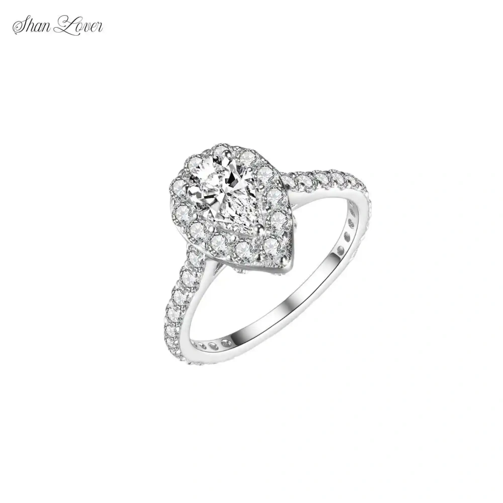 ShanLover Brand Bridal Ring 925 Silver Water Drop Diamond Wedding Ring Light Luxury Niche Design Exuding Sophistication