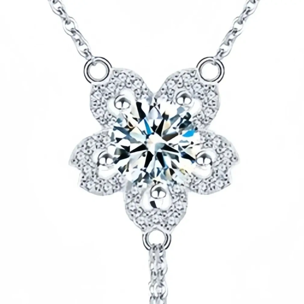 ShanLover Brand MST Grade 1ct Moissanite Pendant Necklace for Women 925 Sterling Silver Chain Necklaces Flower Pendants Jewelry
