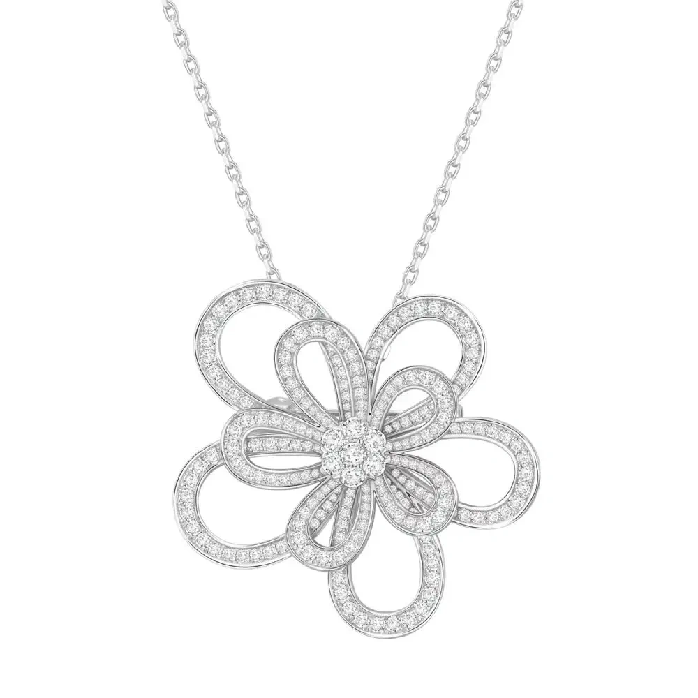 ShanLover Brand Woman 925 Sterling Silver Jewelry Brooch Pendants Necklace Multiple Use Flowerlace Zircon Chain Pendant Necklace