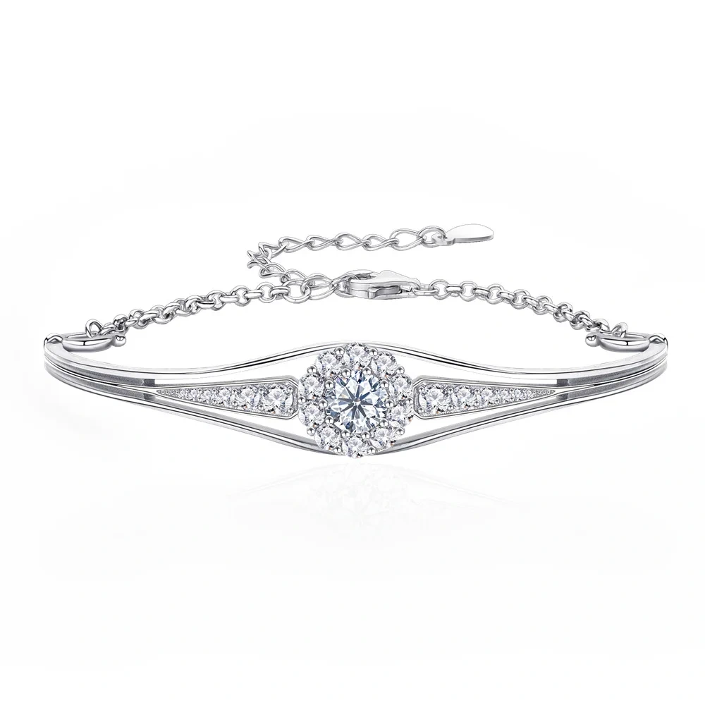 ShanLover Brand Full Diamond Flower Bud Bracelet for Women S925 Sterling Silver Fashionable Moissanite  Jewelry Bangle Accessory