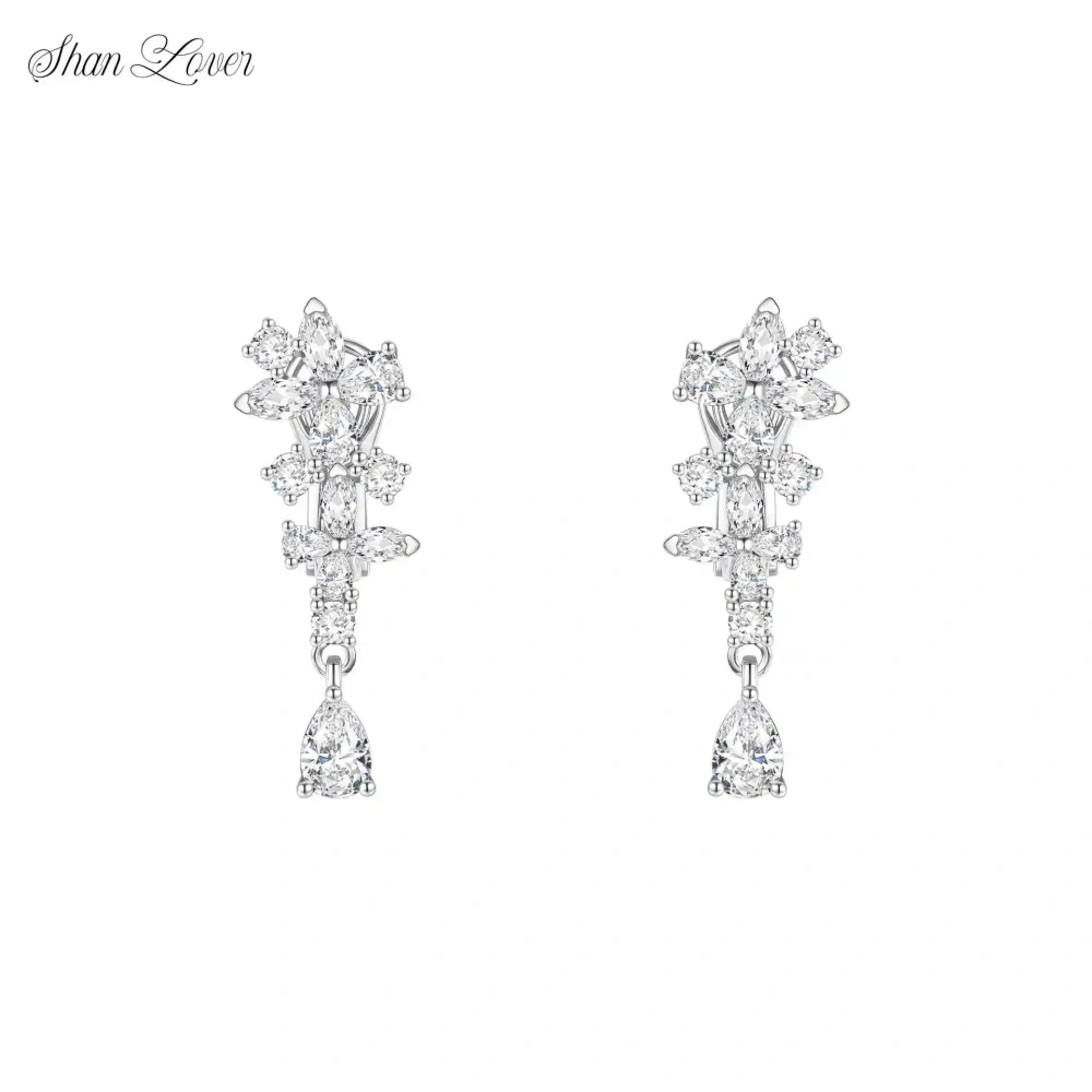 ShanLover Brand High Quality Woman 925 Sterling Silver Stud Earrings Diamond Butterfly s925 Silver Fashion Drop Earrings Jewelry