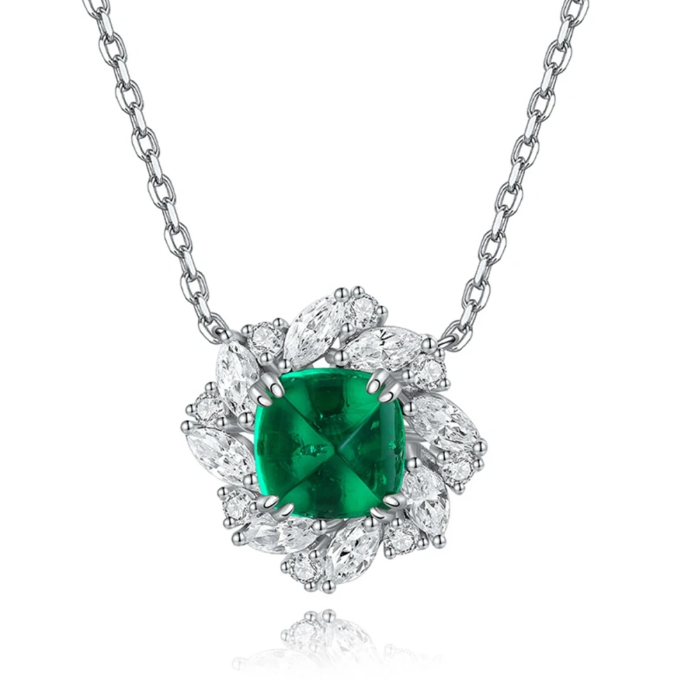 ShanLover Top Grade 9ct Lab Grown Emerald Jewelry Set 925 Sterling Silver Pendant Necklace Emerald Rings Stud Earrings For Women