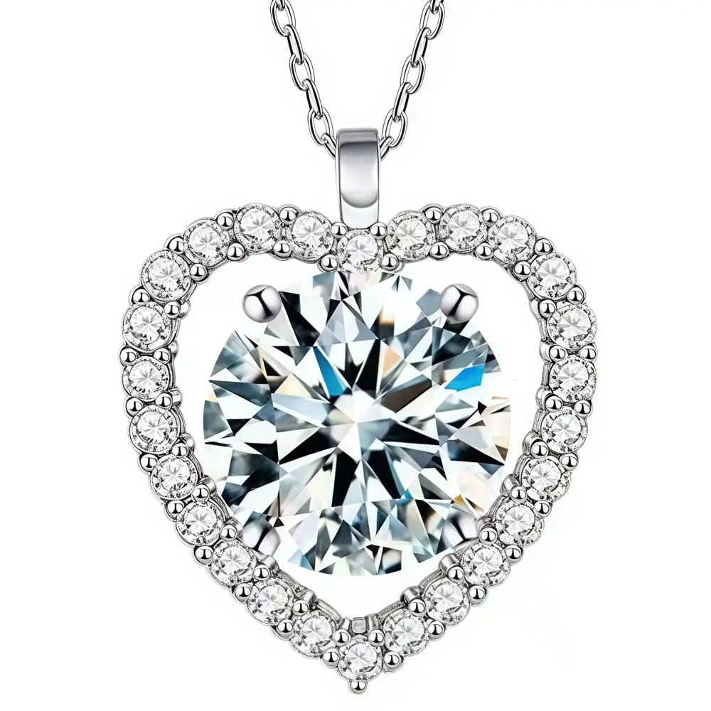 ShanLover Brand Moissanite Diamond Necklace for Women S925 Sterling Silver Heart Shaped Pendant Fashionable Jewelry Accessory