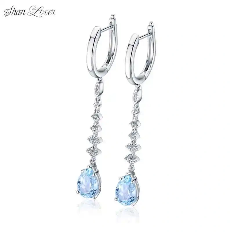 ShanLover Brand Luxury Blue Lab Grown Gemstones 925 Sterling Silver Tassel Stud Earrings for Women CMA Certificate Jewelry