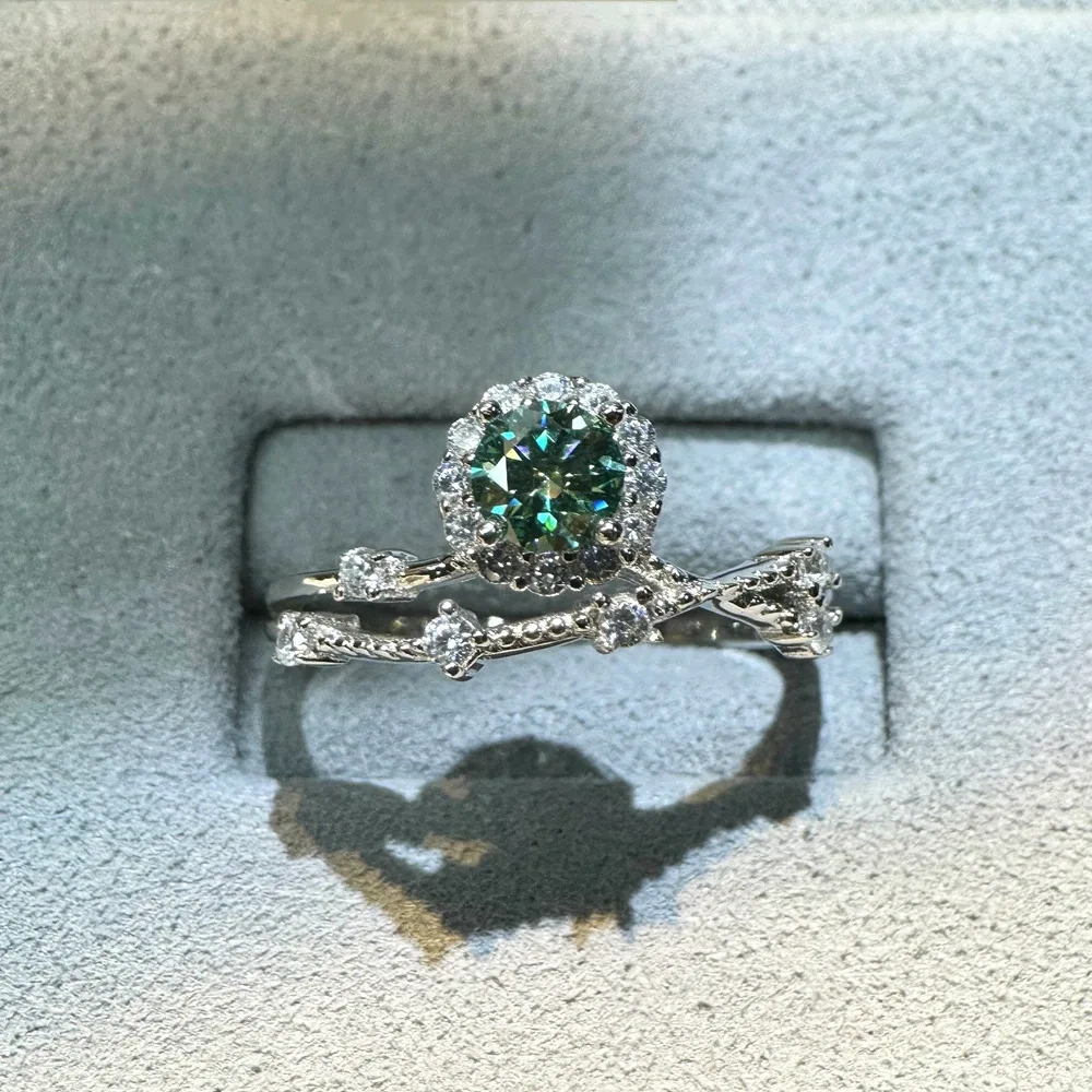 ShanLover Brand Moissanite Ring for Women S925 Sterling Silver Star Track Full Diamond Band Elegant Wedding Engagement Jewelry