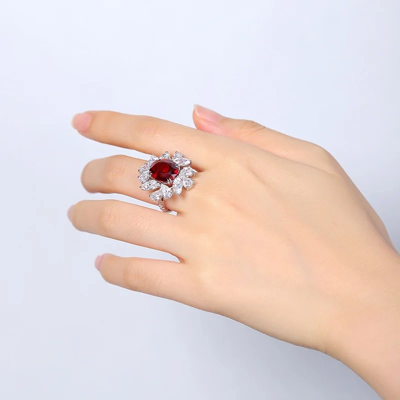 ShanLover Brand Luxury Brand Designer 925 Sterling Silver Pigeon Blood Red Gem Ring Laboratory Regenerated Breeding Jewelry