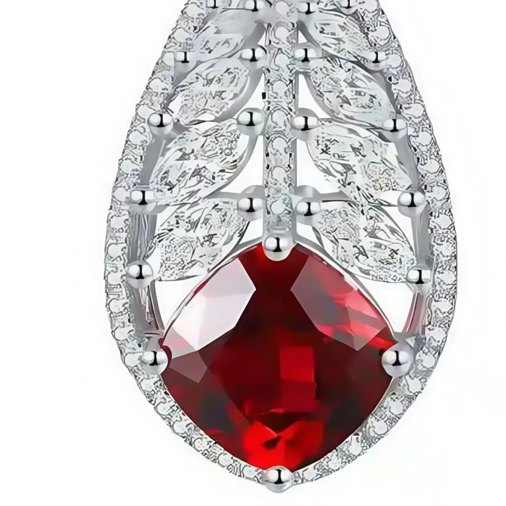 ShanLover Brand S925 Silver Cultivated Gemstone Temperament Leaf Ear Stud Female  Blood Red Gemstone Certificated Stud Earrings