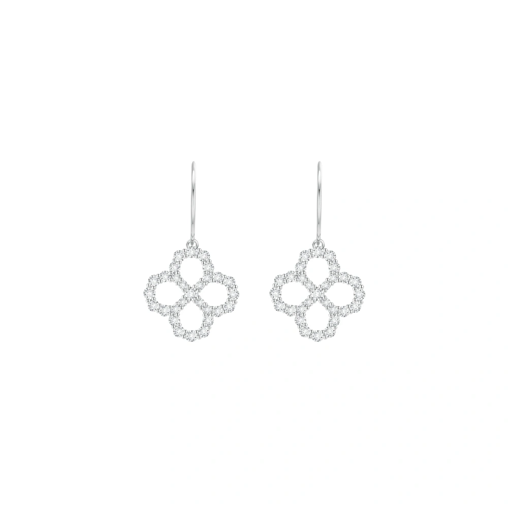 ShanLover Brand 5A Level Luxury Hollowed Out Four Leaf Clover Zircon Drop Earrings CMA Certificate Earrings Jewelry