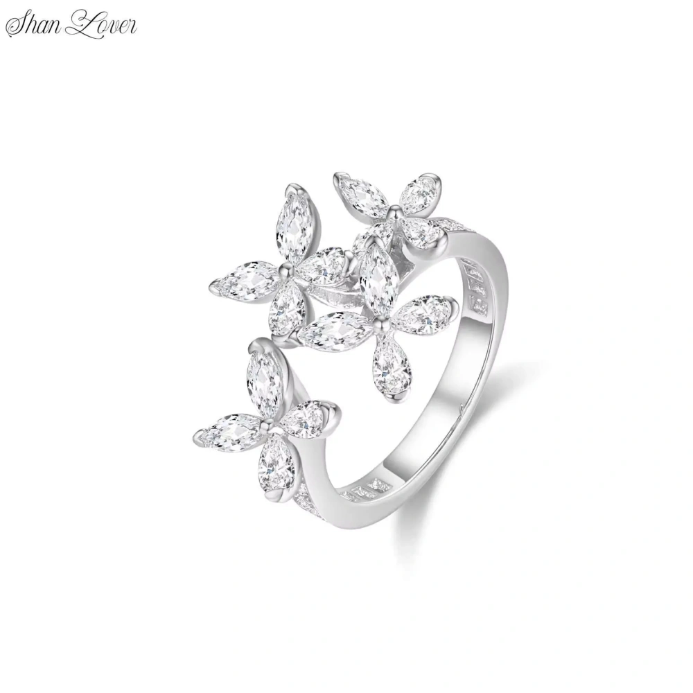 ShanLover Brand S925 925 Sterling Silver Ring for Women Diamond Embed Four Butterflies Design Fashion Rings Jewelry Accessory