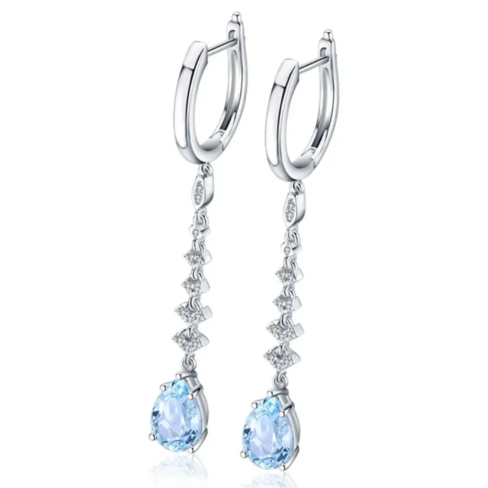 ShanLover Brand Luxury Blue Lab Grown Gemstones 925 Sterling Silver Tassel Stud Earrings for Women CMA Certificate Jewelry