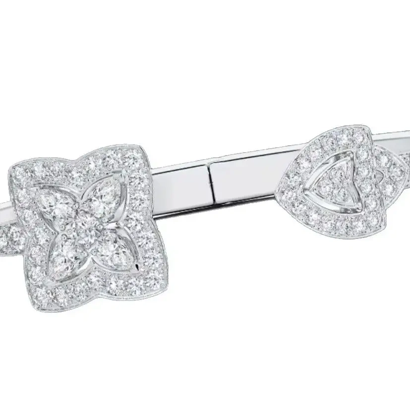 Winkin Winsin S925 925 Sterling Silver Lotus Thick Version Open Diamond Bangle Party Bangle Bracelet Jewelry