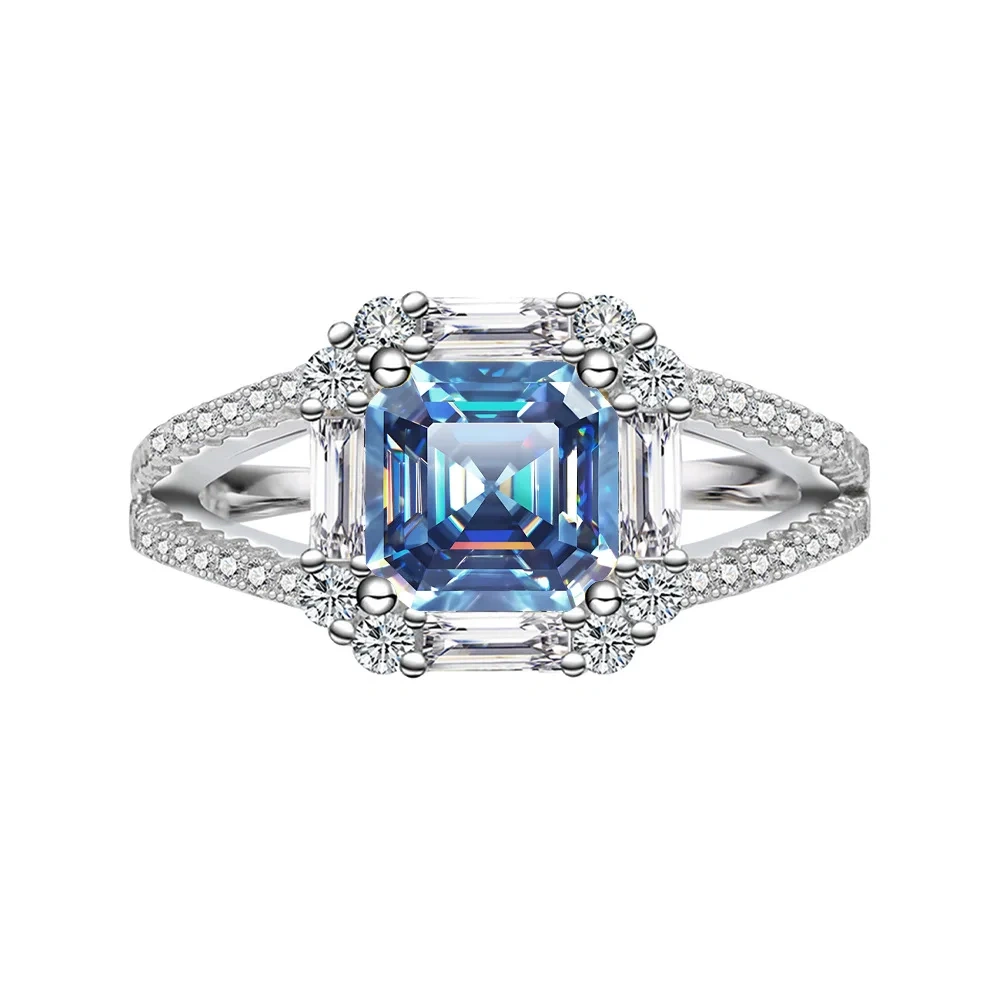 Winkin Winsin s925 sterling silver jewelry, 2-carat square Aschemusan stone women's ring