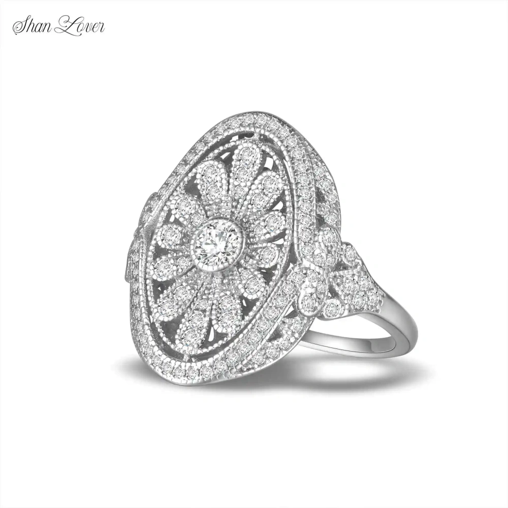 ShanLover Brand High Quality  End Mid Style Daisy Ring Hollowed Out Design Women 925 Silver Rare Fashion Jewelry Accessory