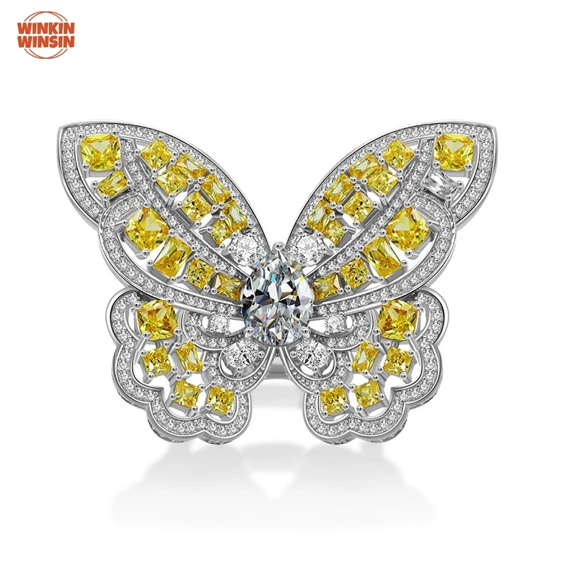 Winkin Winsin Brand Luxury 925 Sterling Silver butterfly Ring Full Handmade Diamond Gemstones Jewelry Rings For Woman Jewellery