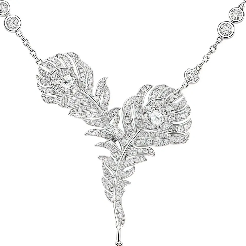 WinkinWinsin Brand Luxury 925 Sterling Silver Pendants Necklaces High Carbon Diamond Feather Necklace Pendant For Women Jewelry