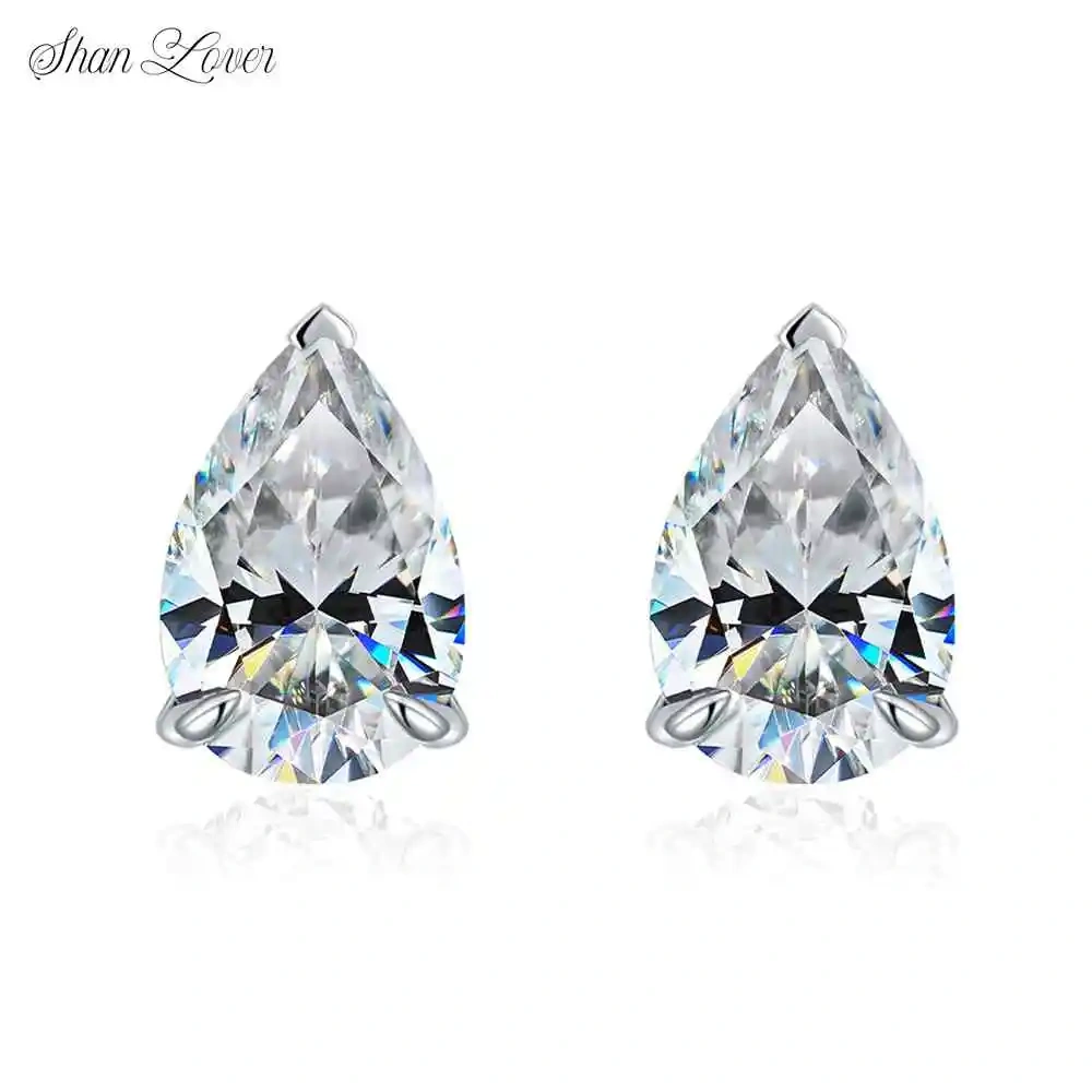 ShanLover Brand High-Grade Moissanite Diamond Earrings Teardrop Design 925 Sterling Silver Stud Earrings Woman Jewelry Accessory