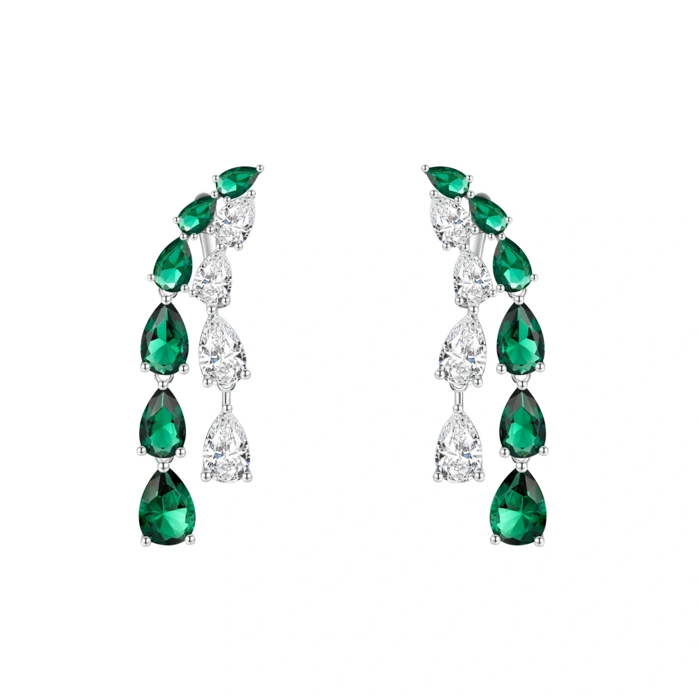 ShanLover Brand AAAAA Grade 925 Sterling Silver Double Row Pear Shaped Teardrop Diamond Tassel Earrings Zircon Jewelry