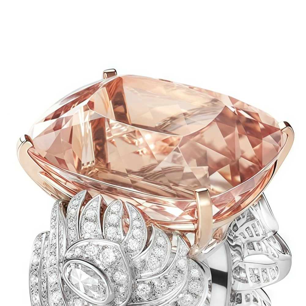 Winkin Winsin Luxury Brand 925 Sterling Silver Rings For Woman Feather Carbon Diamond Synthetic Morganite Gemstones Ring Jewelry