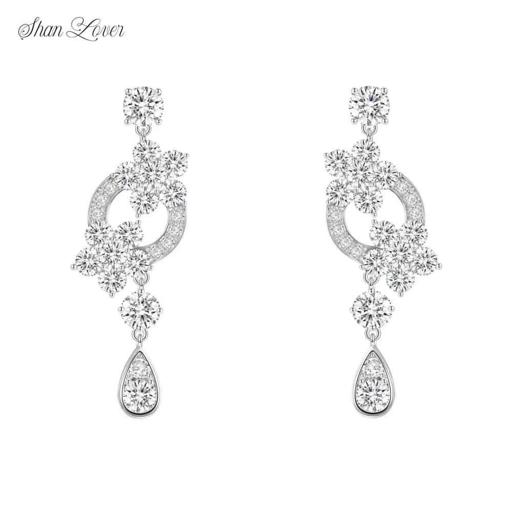 ShanLover Brand 5A Grade 925 Sterling Silver Flower Tassel Zircon Earrings for Women Sophisticated Drop Earrings Jewelry