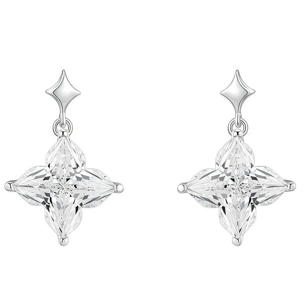 ShanLover Brand Hot Sales AAAAA Level 925 Sterling Silve Cut Diamond Four Leaf Clover Zircon Drop Stud Earrings Luxury Jewelry