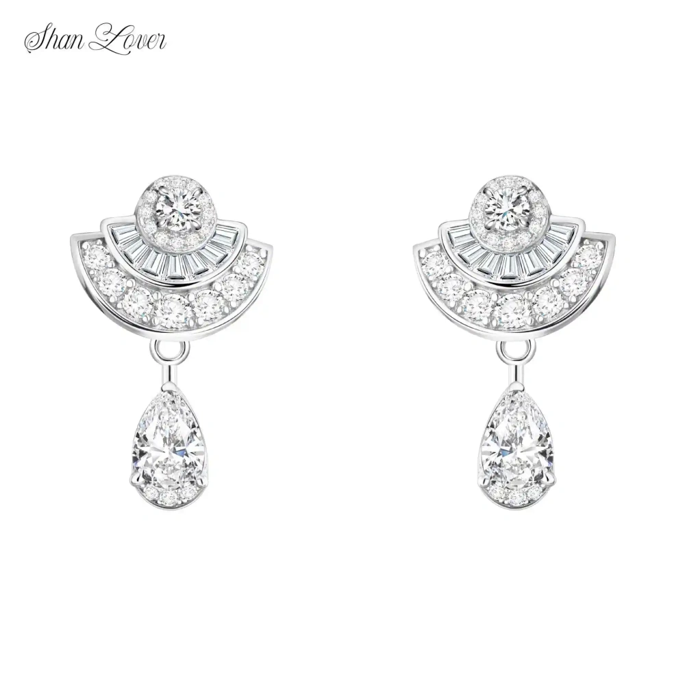 ShanLover Brand AAAAA Level 925 Sterling Silver Full Cut Diamonds And Teardrop Earrings CMA Certificate Zircon Jewelry