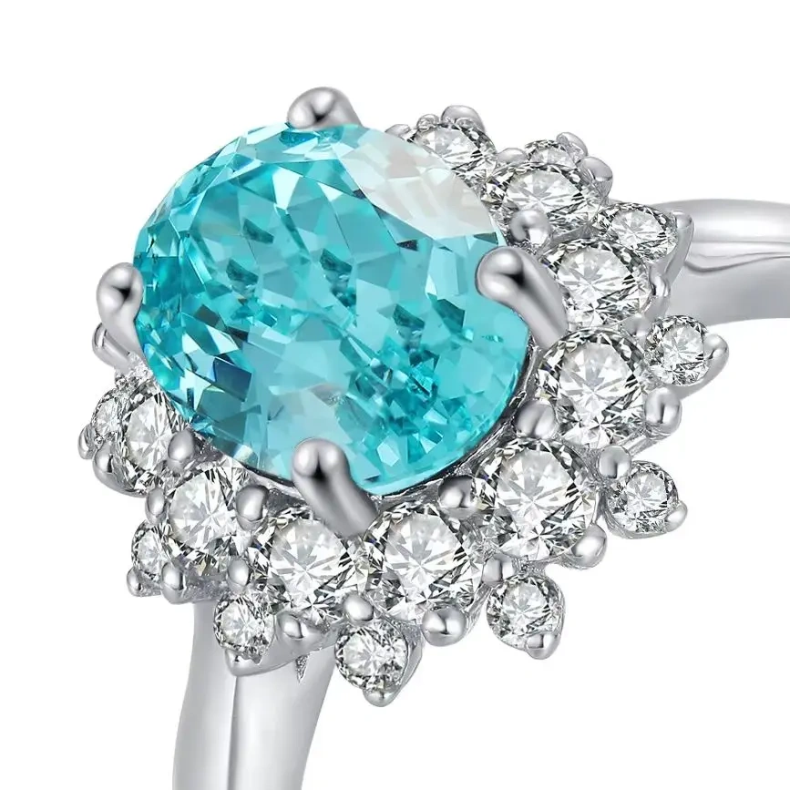 ShanLover Brand Classic Lab-Grown Paraiba Ring with Earrings 2.7-Carat 925 Silver Simple Silver Wedding Earrings Jewelry