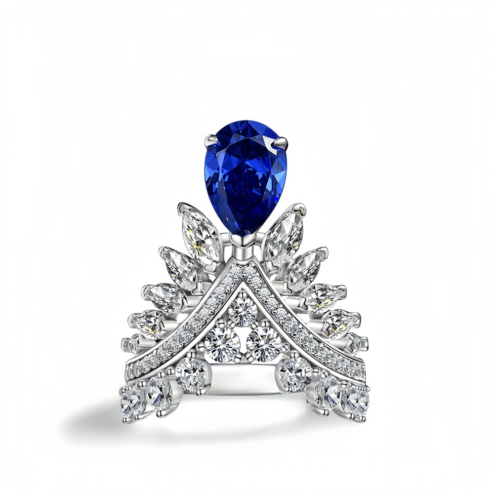Winkin Winsin 2ct Pear-shaped 7*10 Feather Crown High-grade High-Carbon Diamond Pink S925 Silver Ring