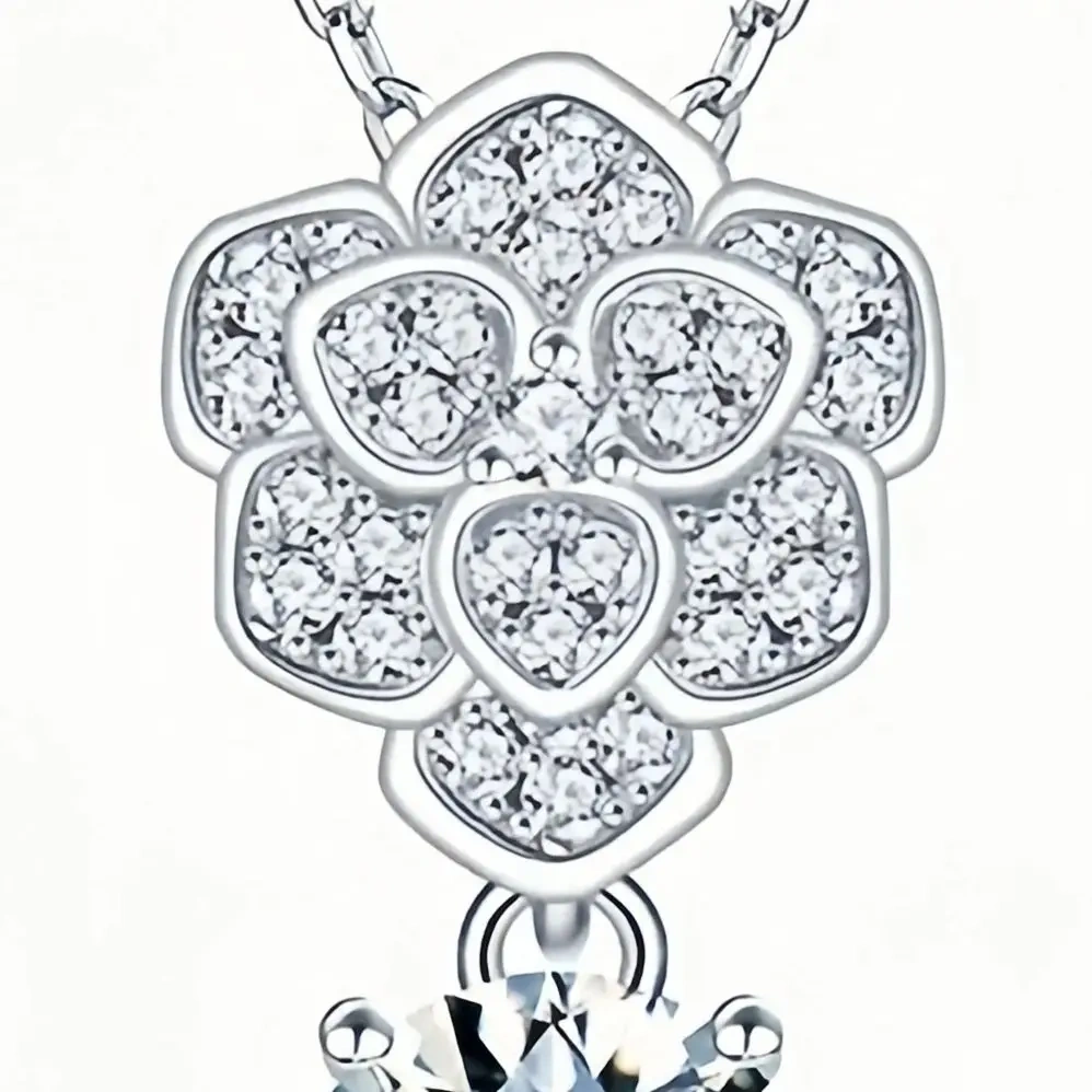 ShanLover Brand 1ct Moissanite Diamond Camellia Pendant Necklace 925 Sterling Silver Collarbone Chain Fashionable Jewelry