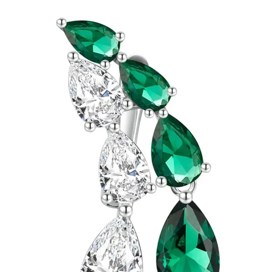 ShanLover Brand AAAAA Grade 925 Sterling Silver Double Row Pear Shaped Teardrop Diamond Tassel Earrings Zircon Jewelry