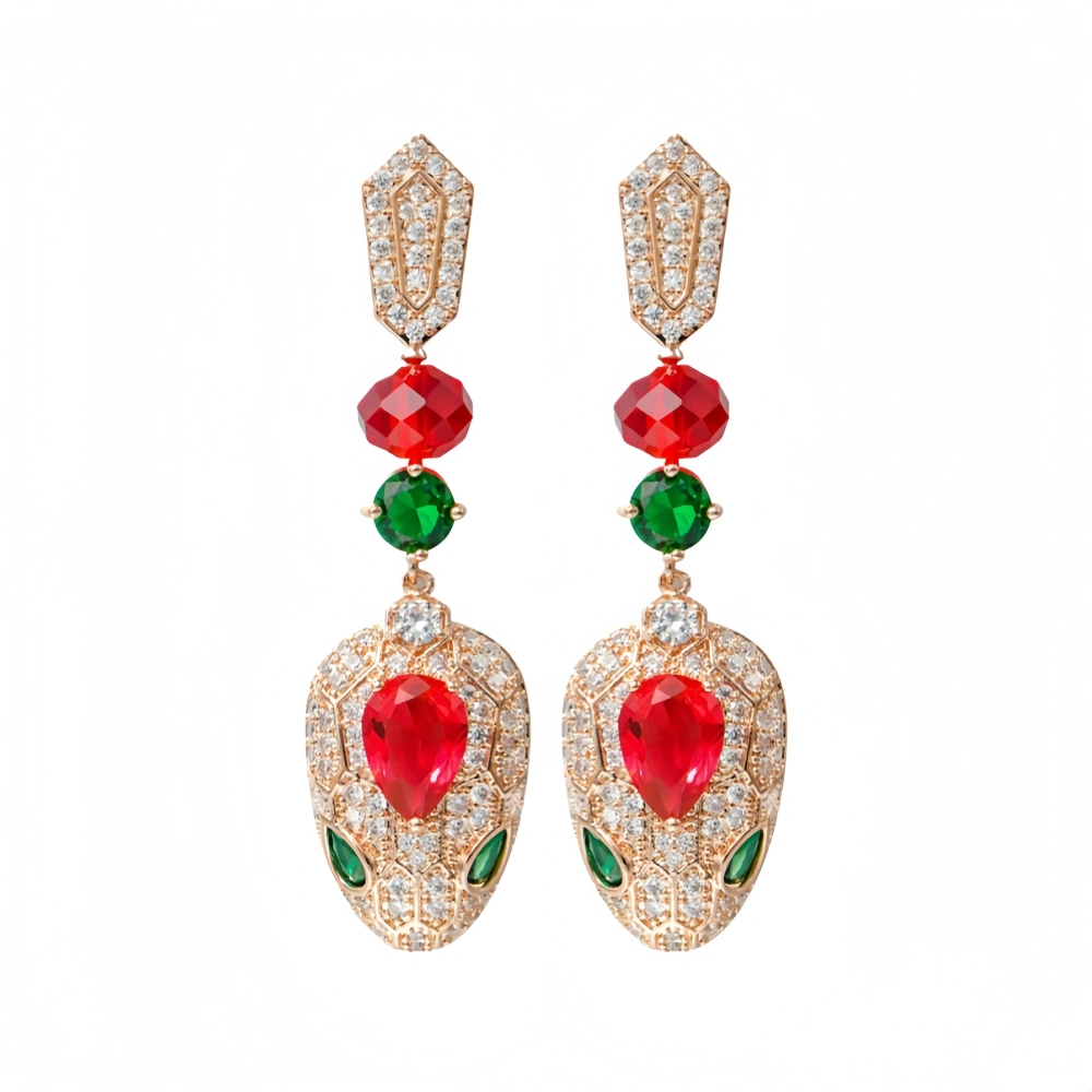 Winkin Winsin Luxury s925 925 Sterling Silver Drop Earrings For Women Snake Earrings Pigeon Blood Gemstone Stud Earrings Jewelry