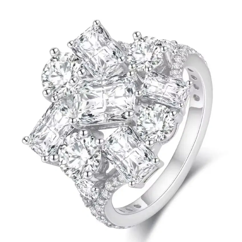 ShanLover Brand New High QualityReal 925 Sterling Silver Irregular Certificated Diamond Ring Fashion Jewelry Accessory Ring