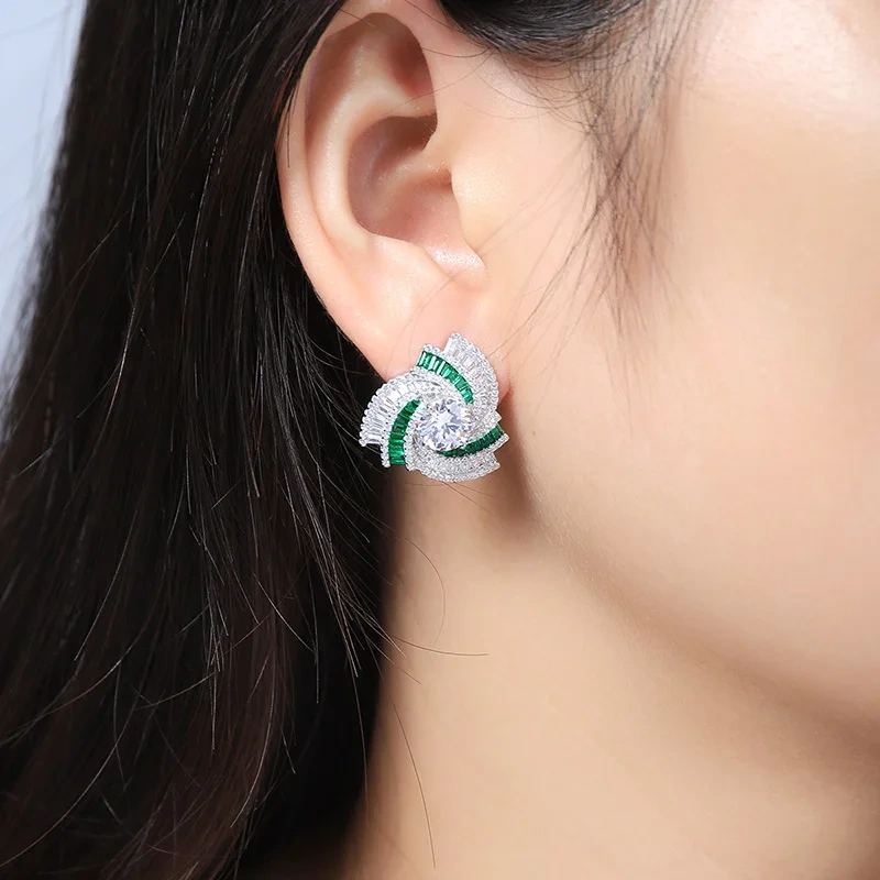 ShanLover Brand High Quality 925 Sterling Silver Lab Grown Gemstones Emerald Ear Studs Earrings Jewelry CMA Certificate