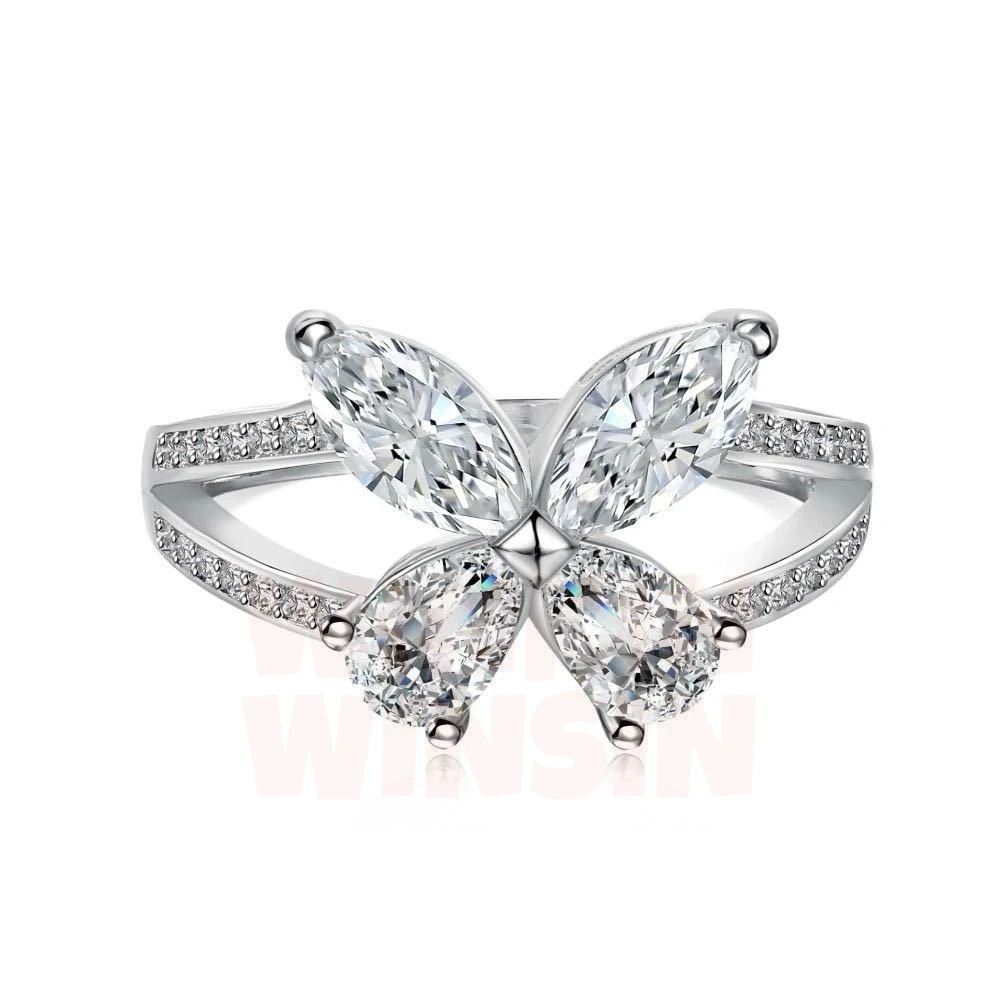 Winkin Winsin Luxury Brand Designer 0.5ct 925 Sterling Silver Butterfly Moissanite Diamond Ring Jewelry For Women CMA Certificat