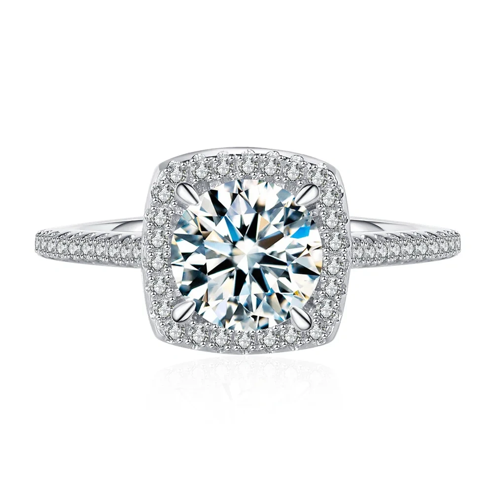 ShanLover Brand 1ct Moissanite Diamond Ring S925 Sterling Silver Square Baguette Cut Engagement Ring with Accented Diamonds