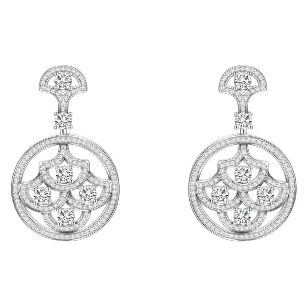 ShanLover Brand AAAAA Grade MST Top Grade 925 Sterling Silver Full Diamond Hollow Fan Shaped Zircon Earrings Luxury Jewelry