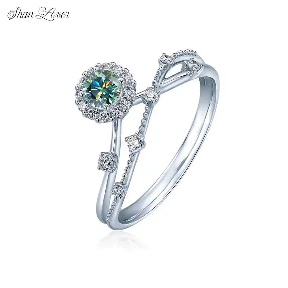 ShanLover Brand Moissanite Ring for Women S925 Sterling Silver Star Track Full Diamond Band Elegant Wedding Engagement Jewelry