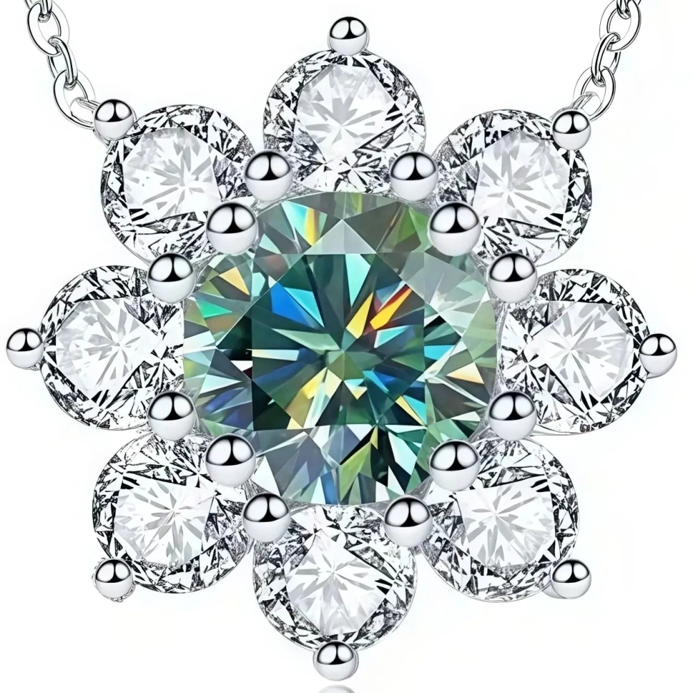 ShanLover Brand 1ct Sunflower S925 Sterling Silver Moissanite Diamond Pendant Necklace for Women CMA Certificate Jewelry