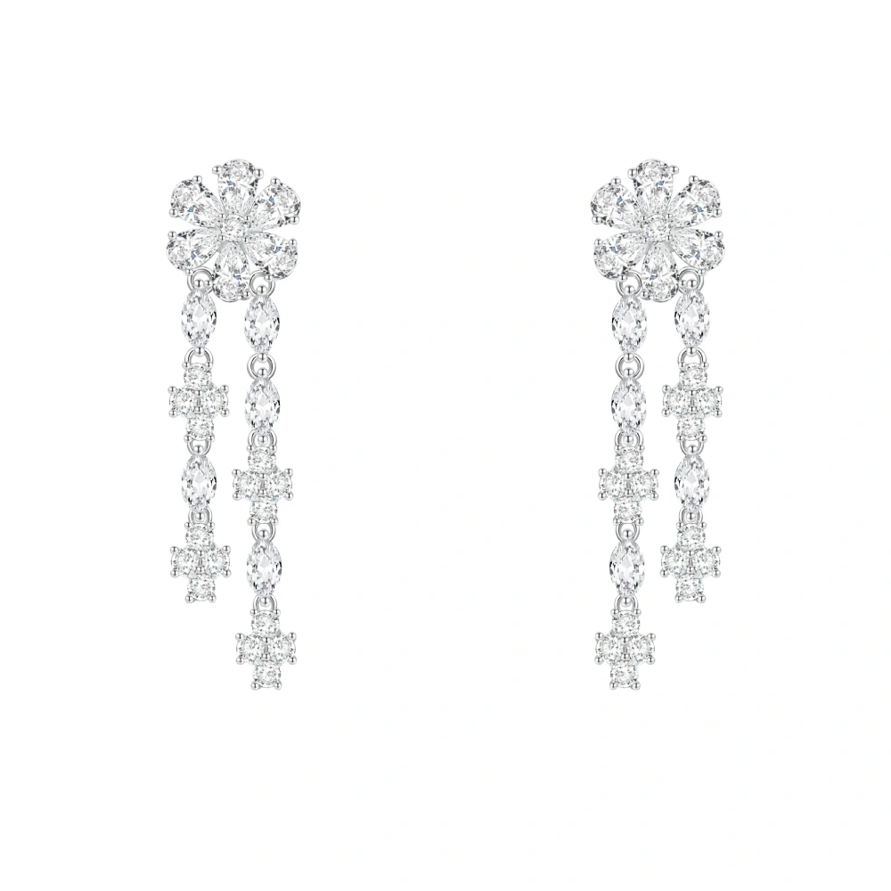 ShanLover Brand Diamond Flower Tassel Pendant Zircon Drop Earrings for Women 925 Sterling Silver 5A Level Luxury Jewelry