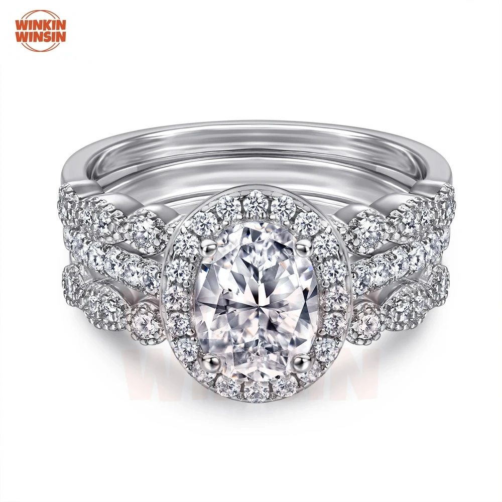 Winkin Winsin s925 sterling silver 1.5-carat oval Moissanite ring for women's silver jewelry, exuding a sense of luxury