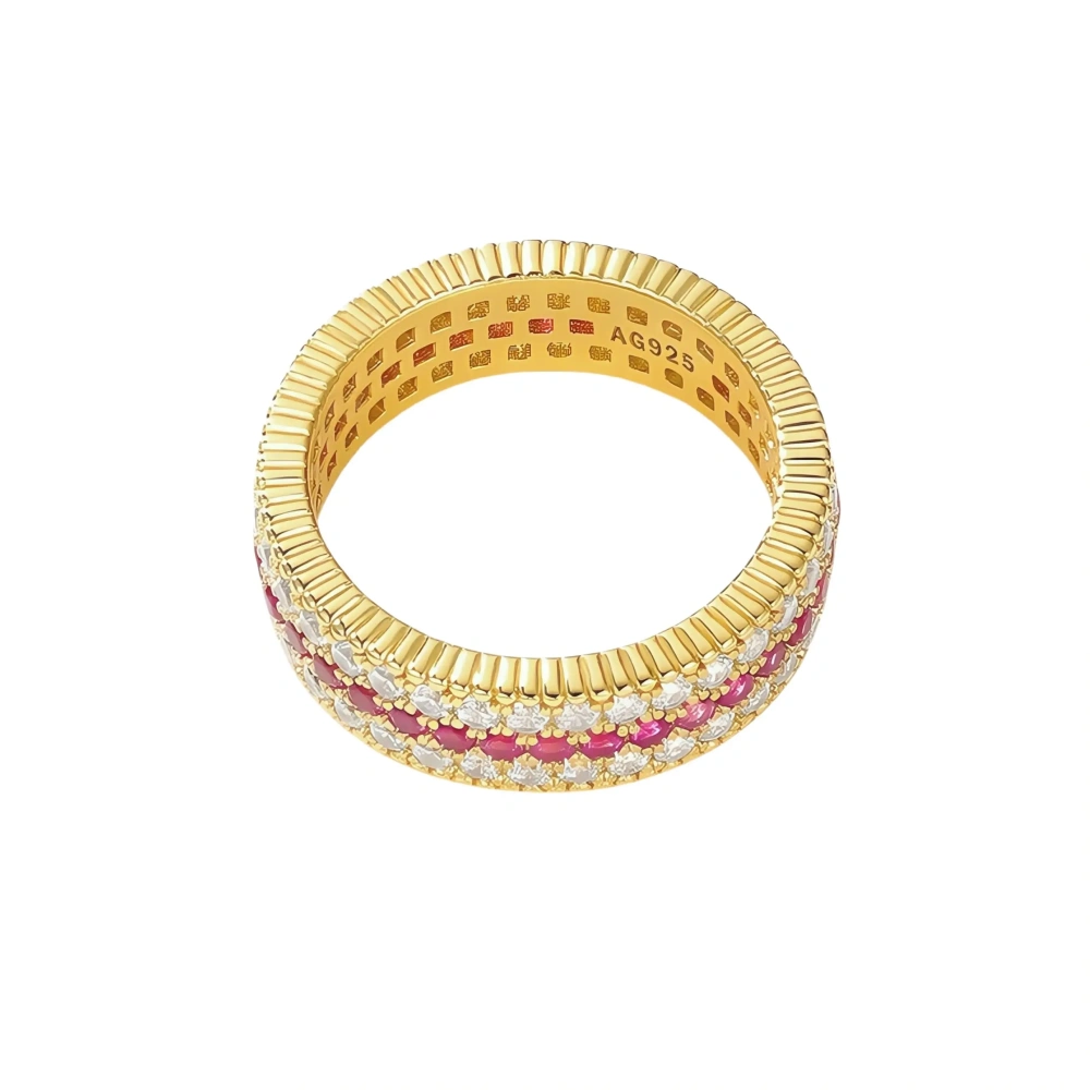 ShanLover Brand Designer Woman Rings 925 Sterling Silver Ring 18k Gold Plating Red Corundum Gemstones Rings For Woman Jewelry