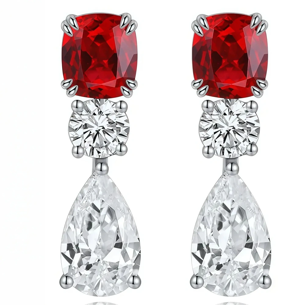 ShanLover Brand Luxury Brand Designer Ruby Stud Real 925 Sterling Silver Earrings High Quality Pigeon Blood Red Jewelry