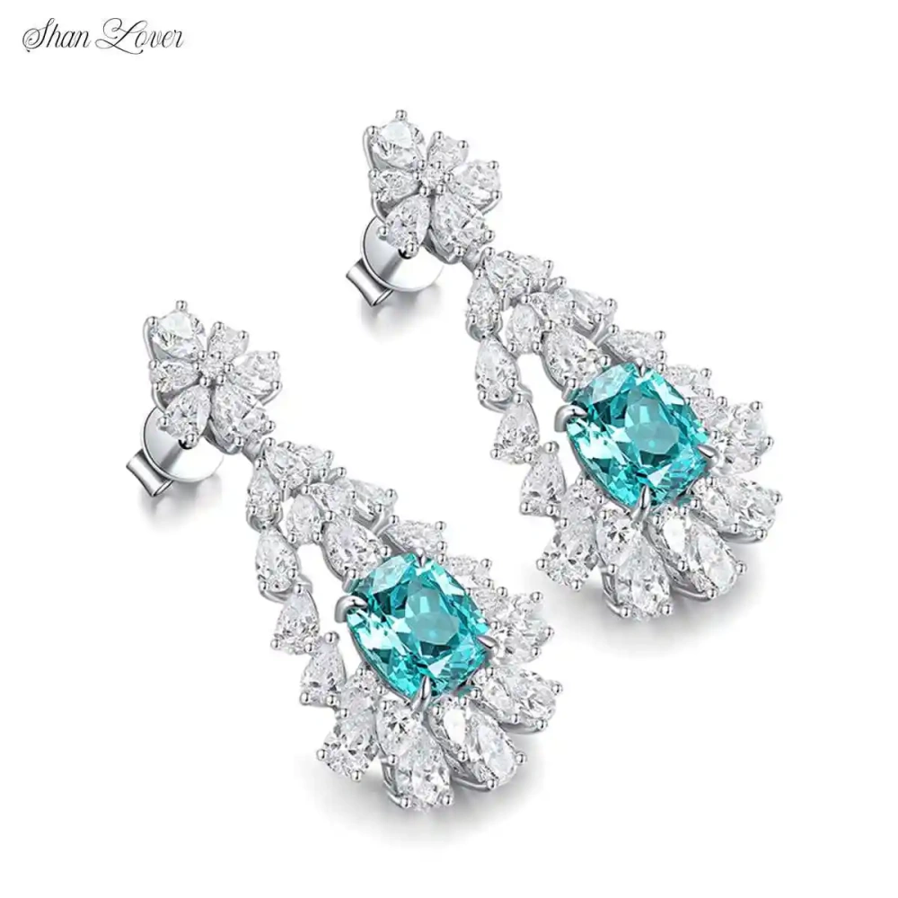ShanLover Brand Lab Grown Gemstones Stud Earrings 925 Silver Light Luxury Sophistication Jewelry Fashion Women Pendant