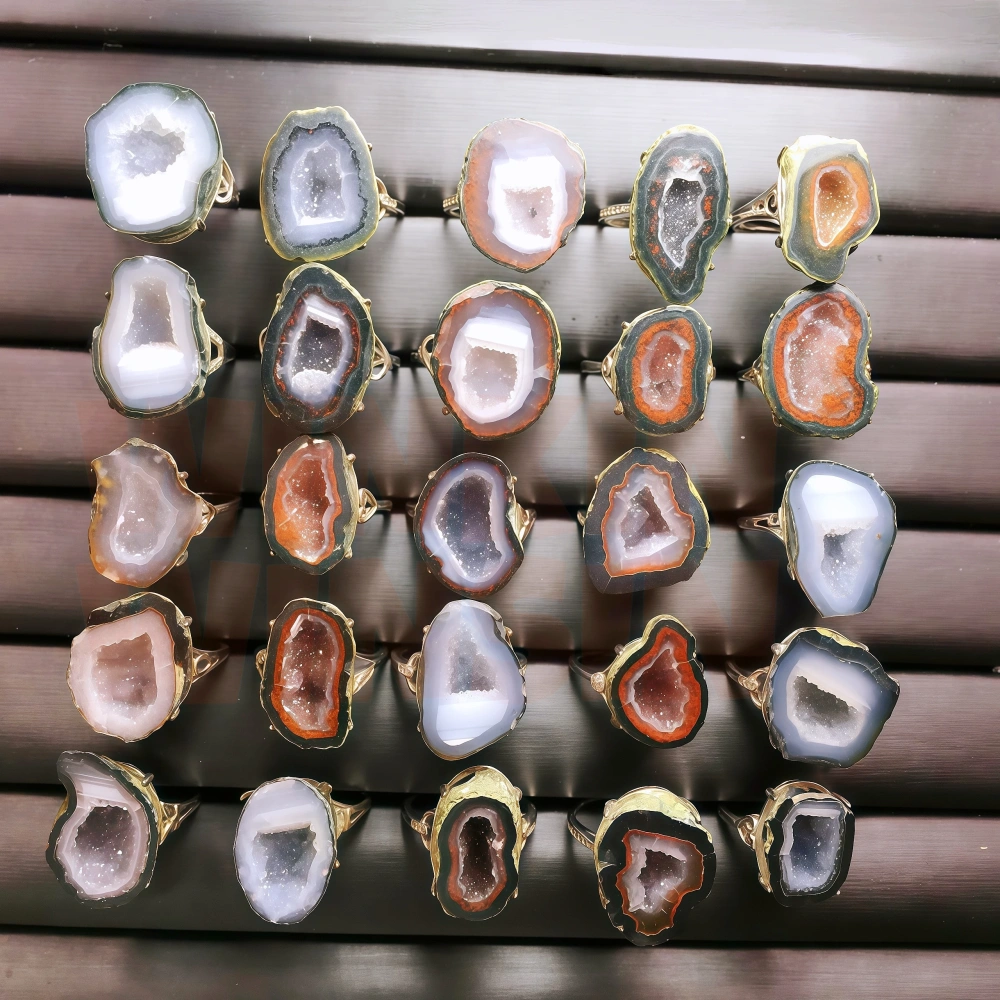 Winkin Winsin Unique Natural Gemstones Ring Agate Crystal House Ring For Women Man Free Size 925 Sterling Silver Rings Jewelry