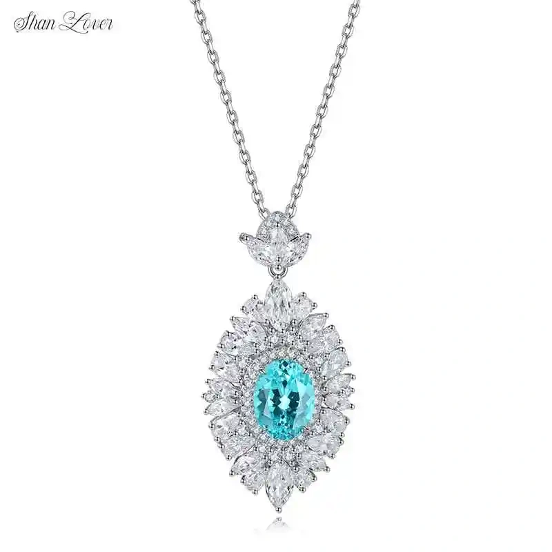 ShanLover Brand  Luxury Brand Designer Trendy Paraiba 925 Sterling Silver Fashion Necklace Cultivated Gemstone Pendant Silver