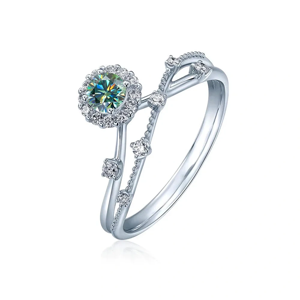 ShanLover Brand Moissanite Ring for Women S925 Sterling Silver Star Track Full Diamond Band Elegant Wedding Engagement Jewelry
