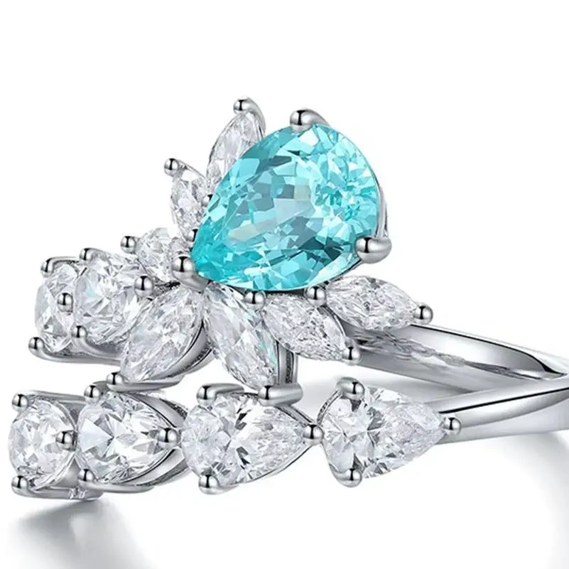 ShanLover Brand 1.94 ct La Paraiba Women's Ring Simple Individual Water Drop Laboratory Cultivated Diamond Jewelry