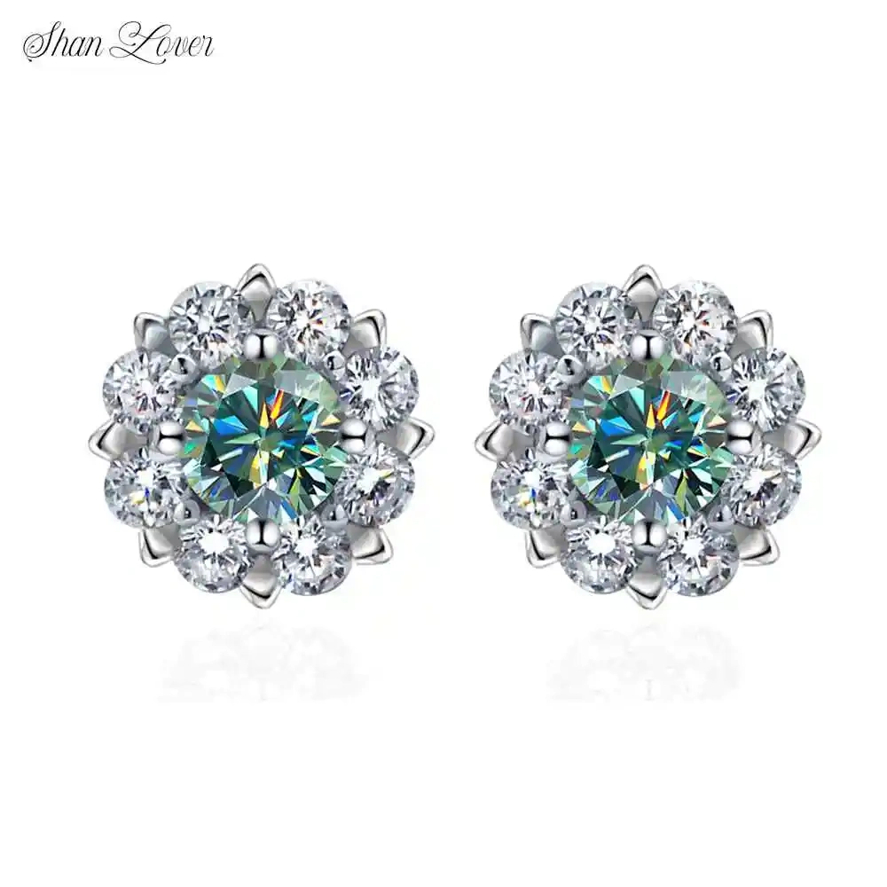 ShanLover Brand Luxury 0.5ct Snowflake Design Moissanite Diamond Stud Earrings S925 Sterling Silver Earrings Jewelry