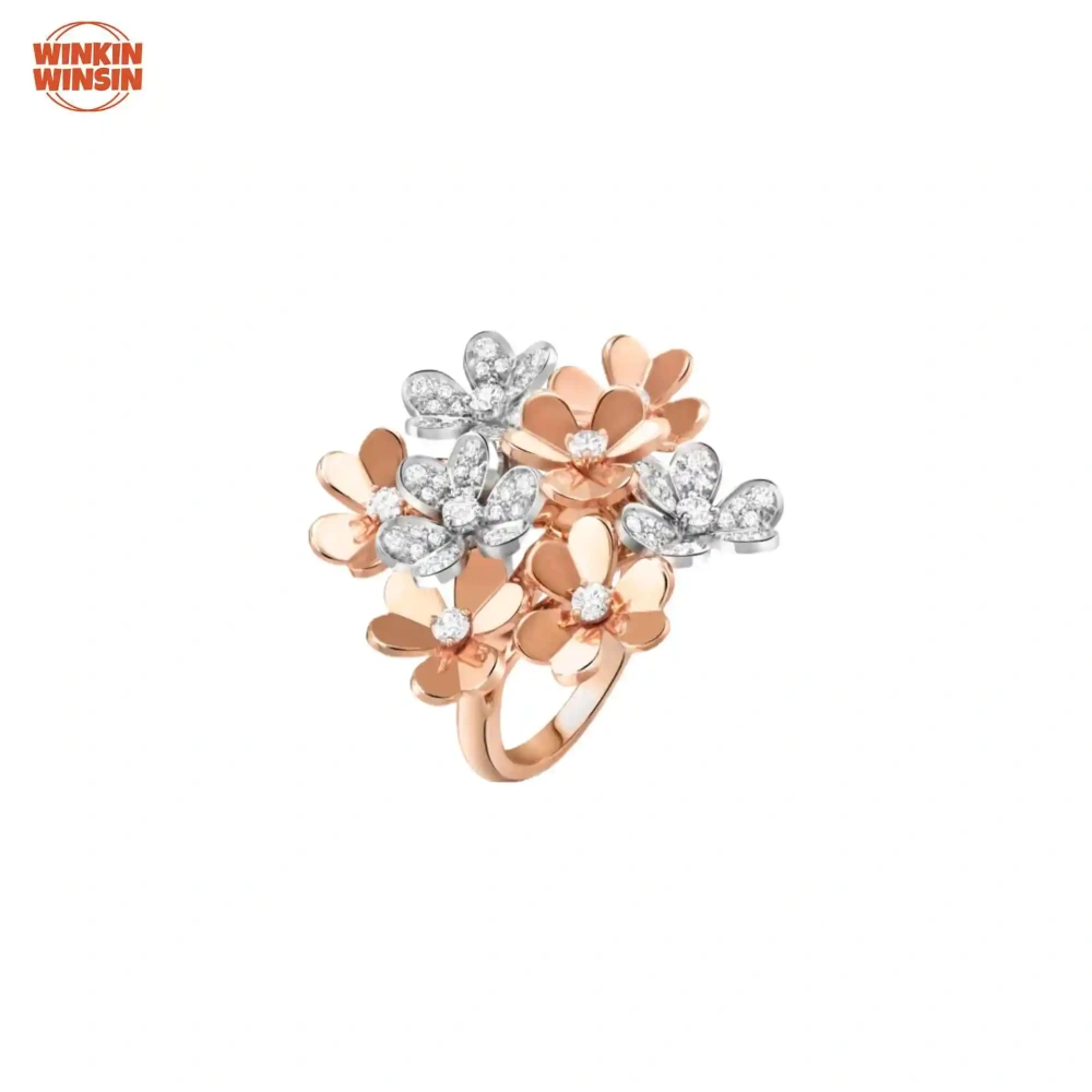 Winkin Winsin 925 Sterling Silver New Style Luxury Brand Designer Clover Two-Tone Diamond Accented Ring CMA Certificate Jewelry